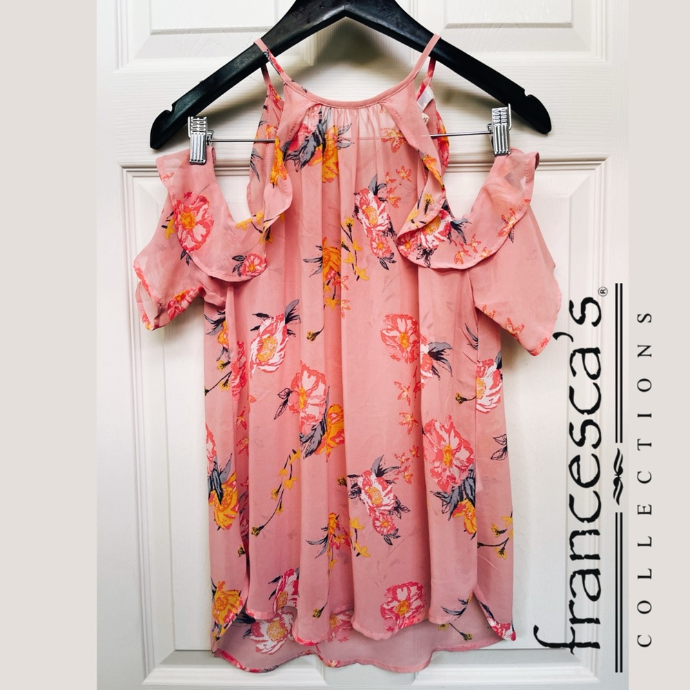 JOLT Francesca’s Flouncy Open Shoulder Tie Top SMALL